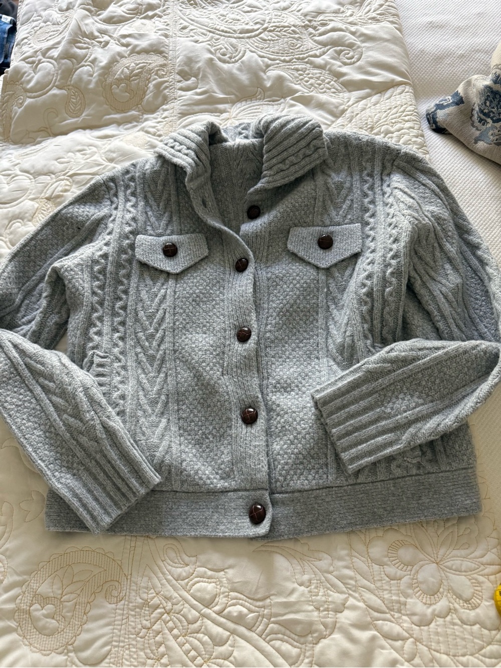 Artisan Ny Light Gray Cable-Knit Button-Front Cardigan Jacket